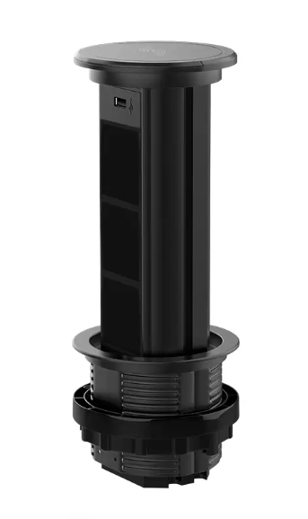 Фото 2 Пустая тройная выдвижная розетка с USB и беспроводной зарядкой черный Livolo