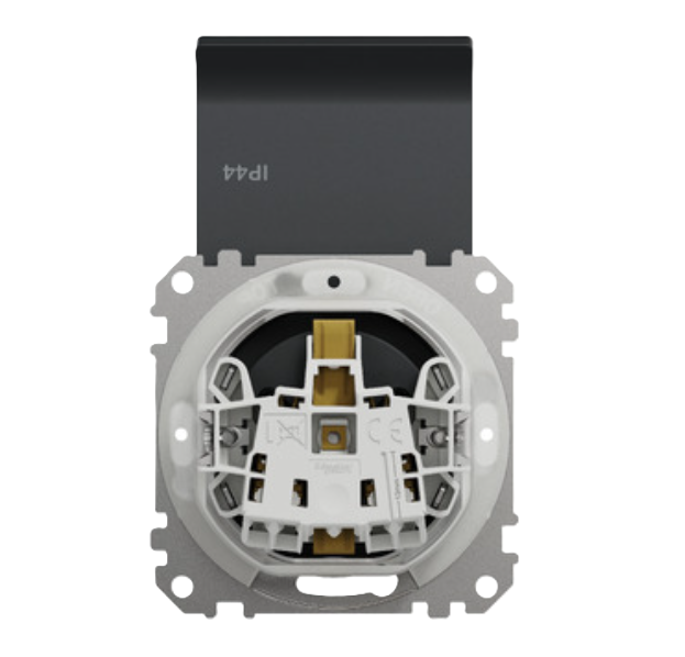 Фото 4 Розетка Sedna Design із заземленням із шторками та кришкою IP44 чорна