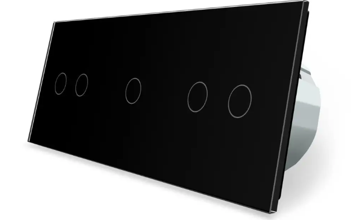 Фото Сенсорный выключатель 5 сенсоров 2-1-2 черное стекло Livolo