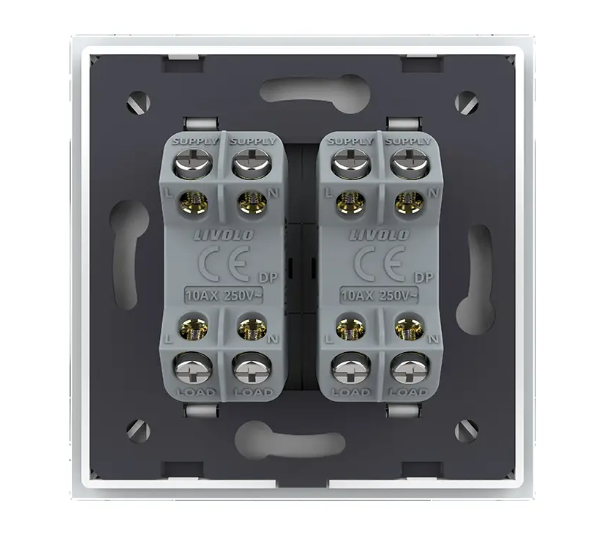 Фото 3 Двухклавишный перекрестный выключатель белое стекло Livolo