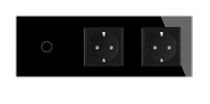Фото 2 Сенсорний диммер 1 сенсор 2 розетки чорне скло Livolo