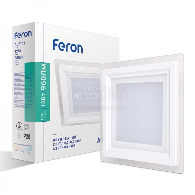 Фото Светильник квадрат LED врезной с стеклянным кантом 12W 5000К AL2111 FERON