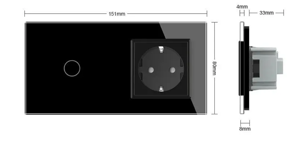 Фото 4 Сенсорний вимикач 1 сенсор 1 розетка чорне скло Livolo