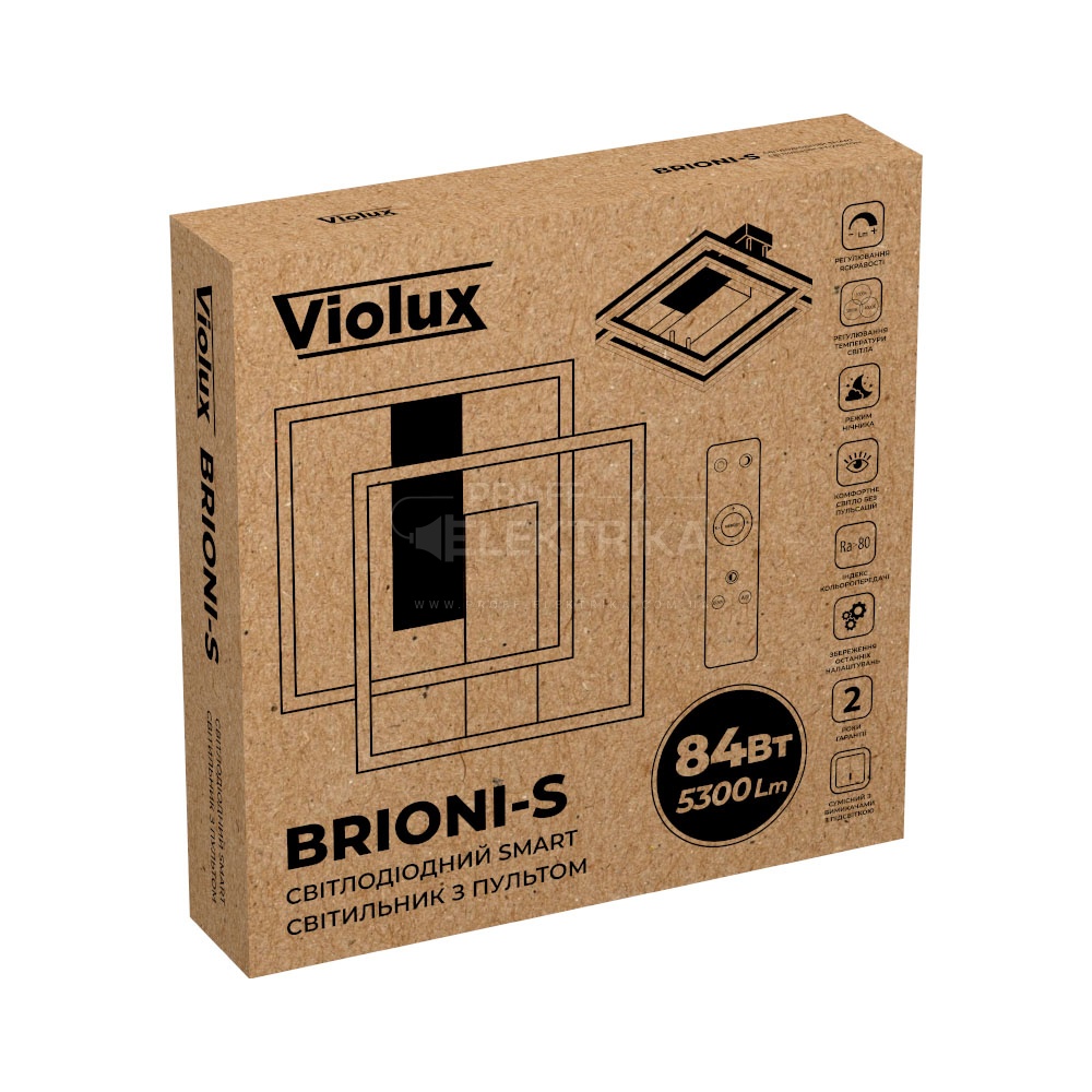 Фото 5 Світильник LED smart BRIONI-S+пульт 84W 3000-5000K IP20 квадрат біло-чорний Violux 220705