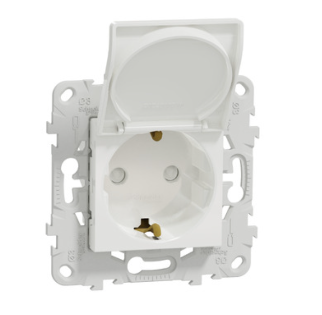 Фото Розетка с заземлением с штороками и крышкой белая винтовой зажим UNICA NEW Schneider Electric