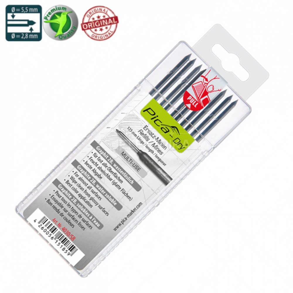 Фото Змінні грифелі BIG твердість 2-В 10 штук 4030 PICA DRY