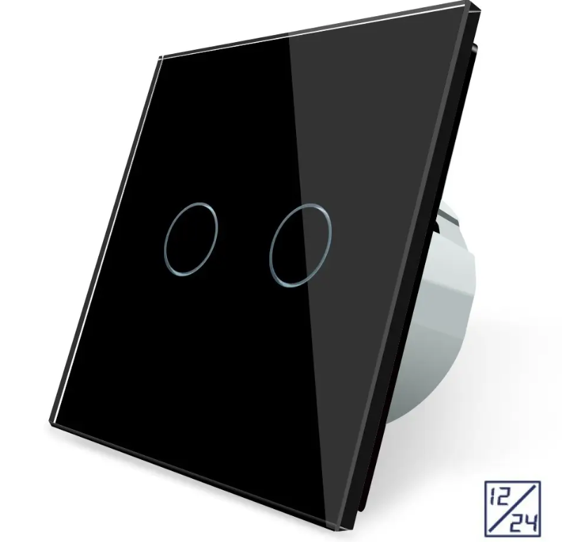 Фото Сенсорный выключатель 2 сенсора 12/24В черное стекло Livolo