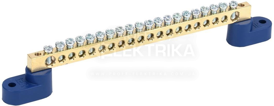 Фото Шина нулевая на двух угловых изоляторах на 20 отверстий 100А ІЕК