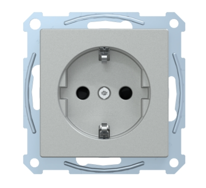 Фото Механизм розетки System M с заземлением и защитными шторками алюминий MTN2300-0460