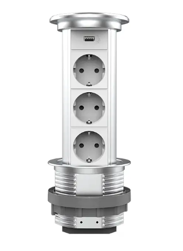 Фото Висувна розетка з трьох розеток та USB сірий Livolo