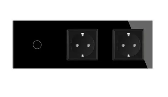 Фото 2 Сенсорний вимикач 1 сенсор 2 розетки чорне скло Livolo