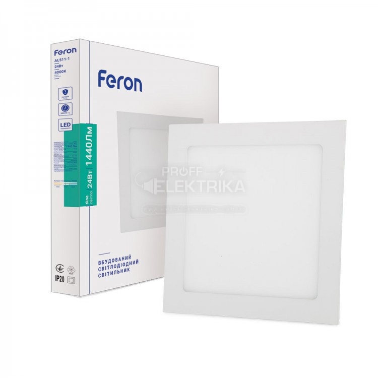 Фото Светильник квадрат LED врезной 24W 4000К AL511-1 FERON