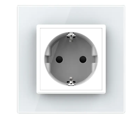 Фото 2 Розетка с заземлением одинарная белое стекло Livolo