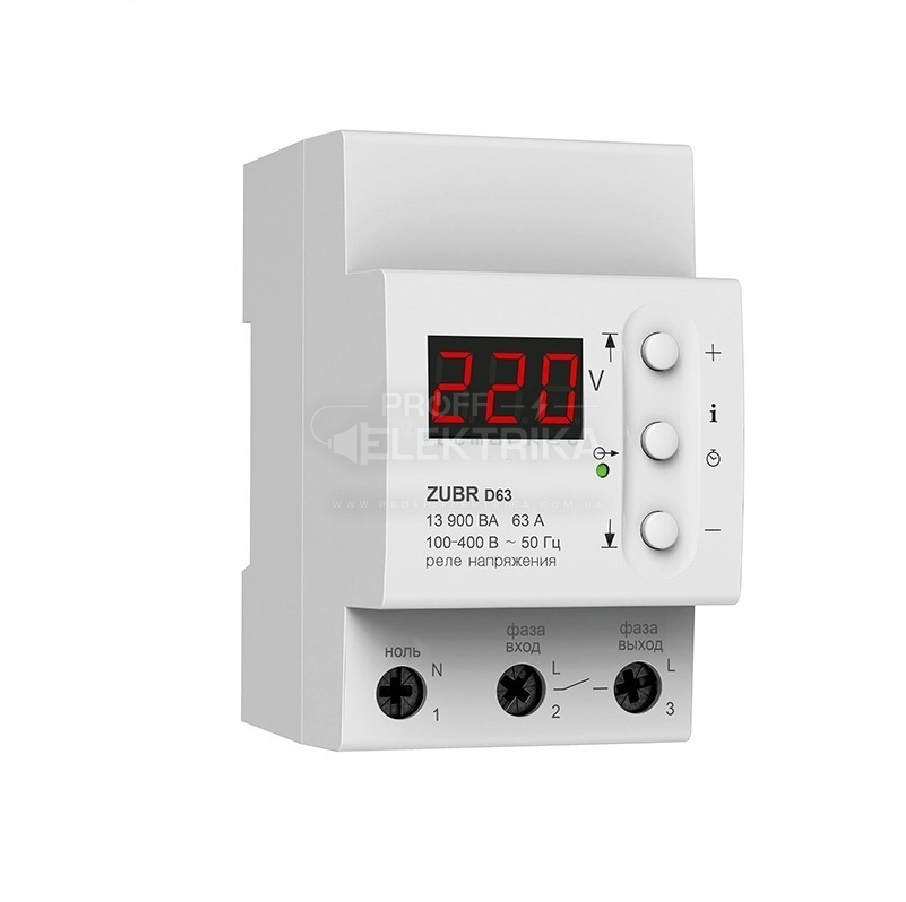 Фото Реле напруги 63A (80Aмакс) D63 від 120-280V, ZUBR