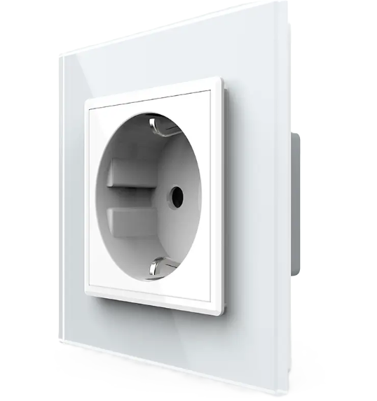 Фото Розетка с заземлением одинарная белое стекло Livolo