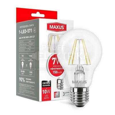 Фото Лампа LED A60 Е27 7W 3000K 220V MAXUS №571 Filament