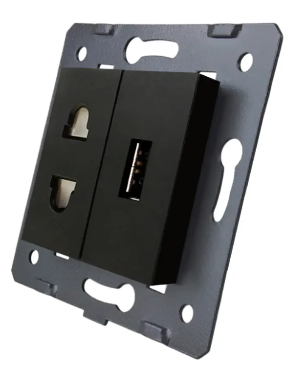 Фото Механізм універсальна розетка та USB розетка чорний Livolo