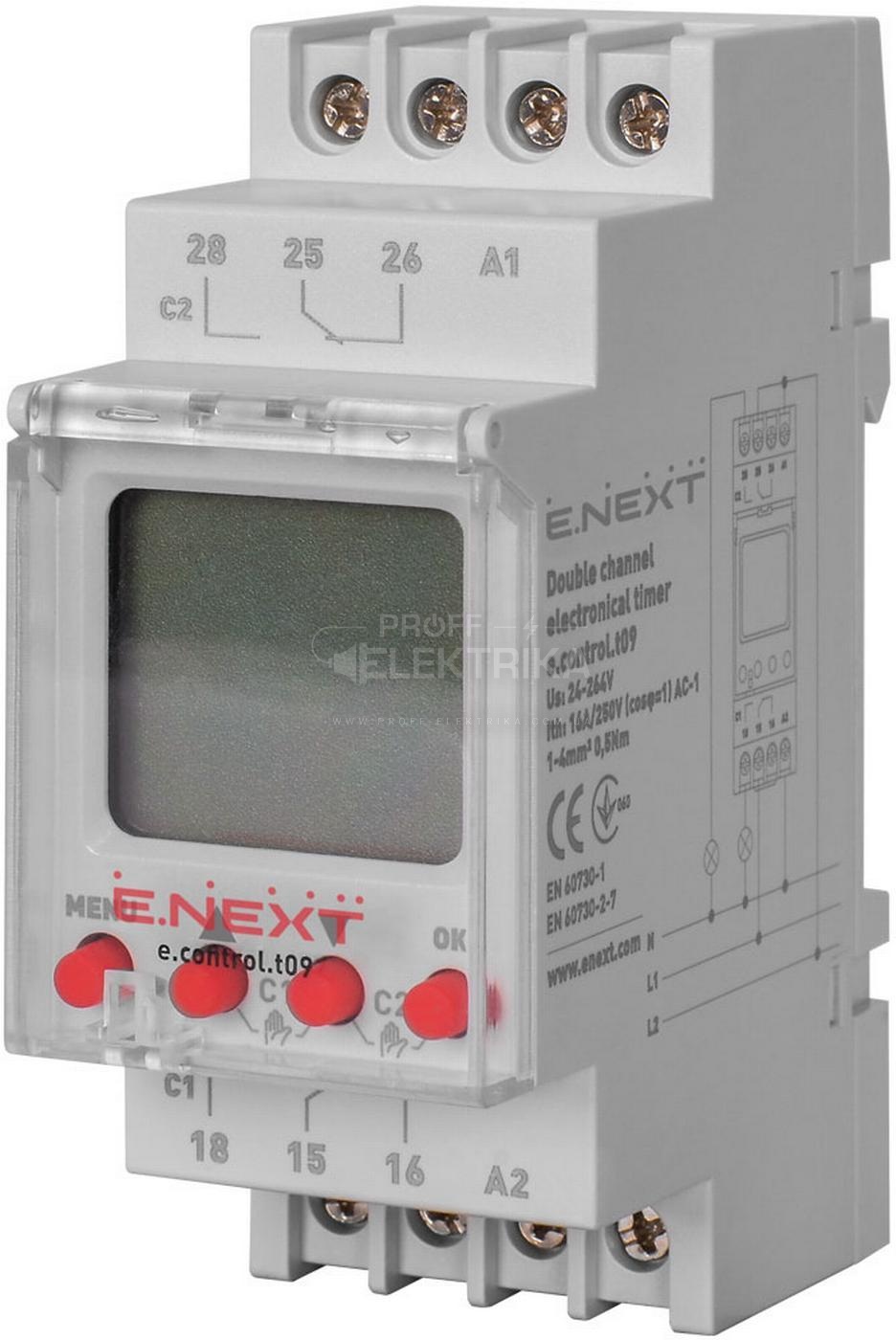Фото Реле часу двоканальне Т09 16А 230В E-NEXT