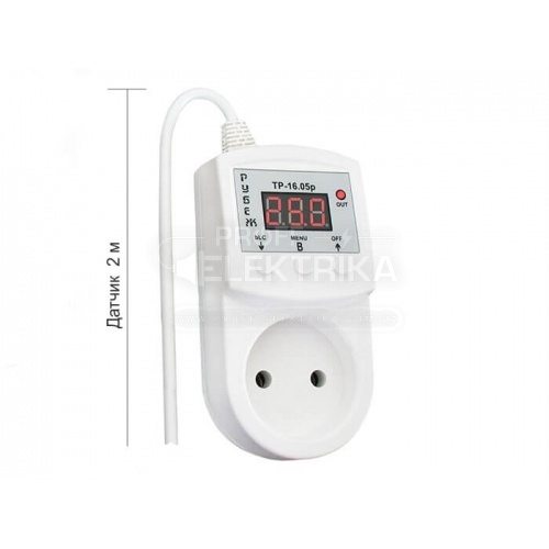 Фото 2 Терморегулятор Rubezh ТР-16.05р в розетку с длинным проводом датчика 16А 220В 2м