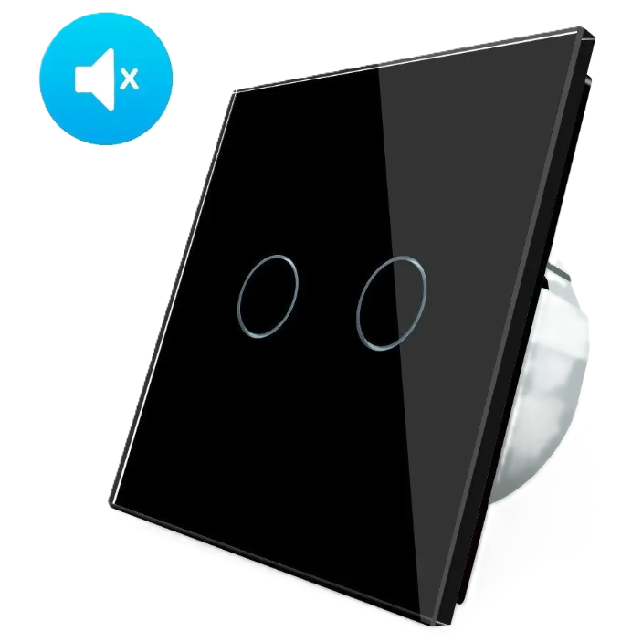 Фото Бесшумный сенсорный выключатель 2 сенсора черное стекло Livolo