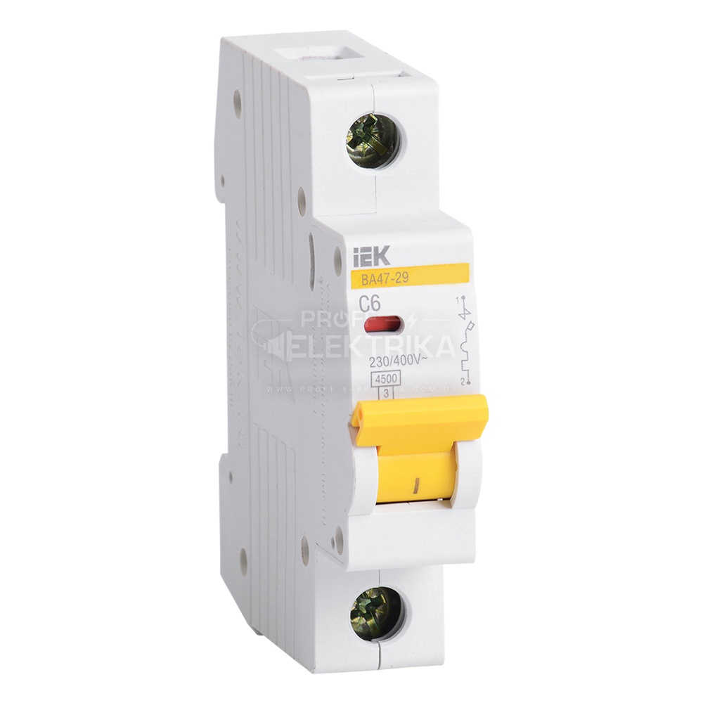 Фото Автоматичний вимикач ІЕК ВА47-29М 1P 6A 4,5кА С