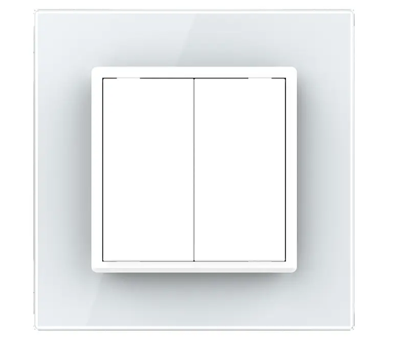 Фото Кнопочный двухклавишный выключатель без фиксации Импульсный выключатель белое стекло Livolo