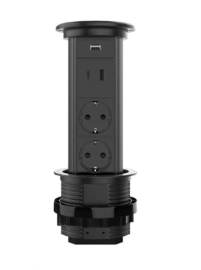 Фото Висувний блок дві розетки USB USB-A USB Type-C та бездротова зарядка чорний Livolo