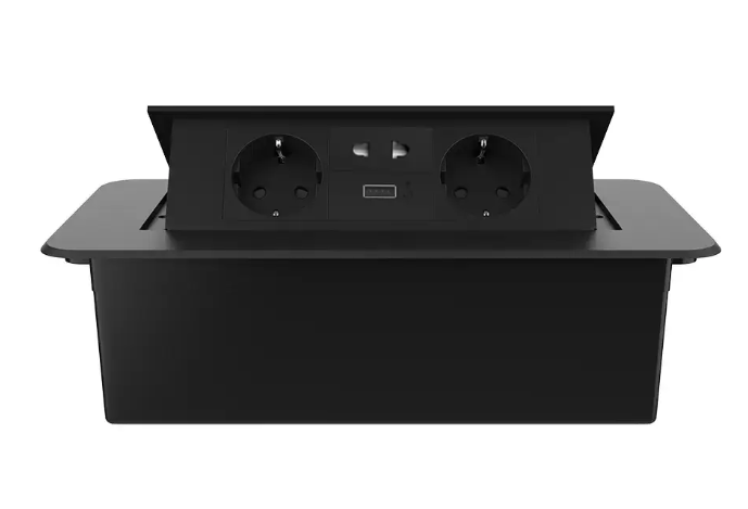Фото 2 Мебельная розетка с плавным открытием USB и универсальной розеткой 2 в 1 черный Livolo