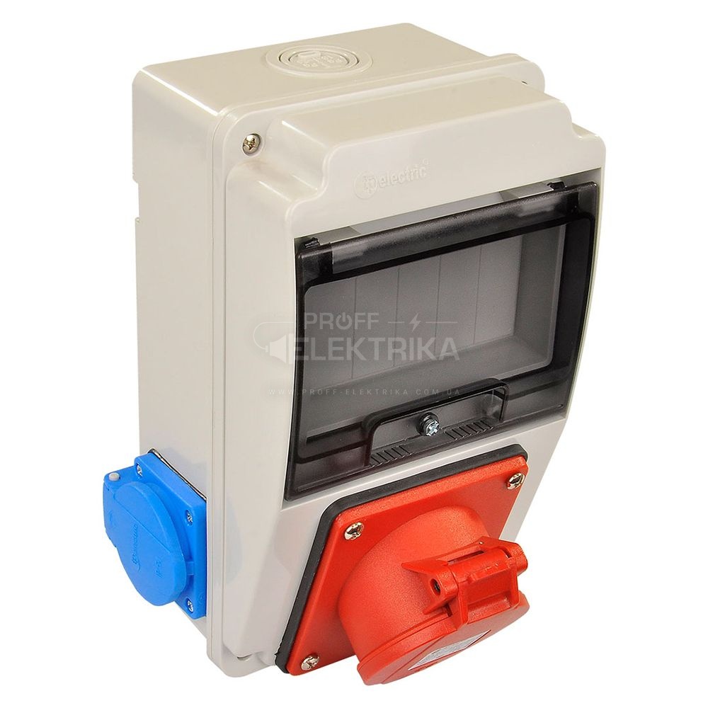 Фото Щит на 6 модулів розетки 2шт 220V + силова 32А 3P+N+PE TP Electric IP44