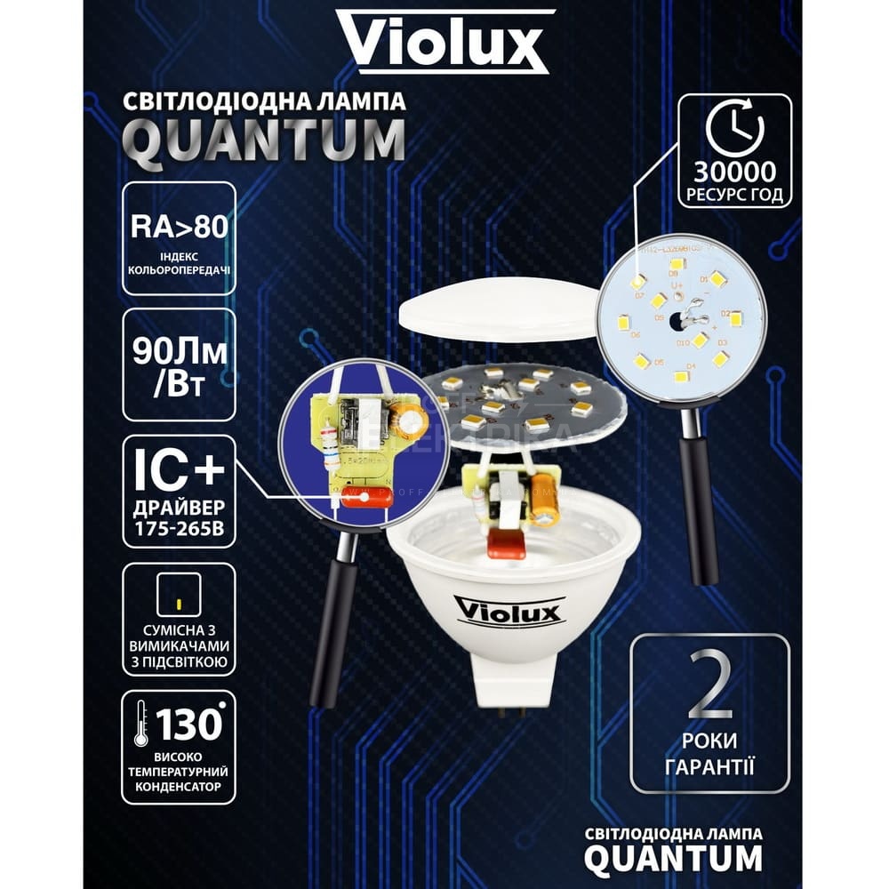 Фото 2 Лампа світлодіодна QUANTUM MR16 8W GU10 38° 6400K Violux 812242