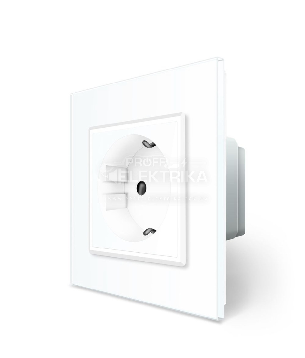 Фото 2 Розетка одинарная с заземлением белое стекло 220 LIVOLO