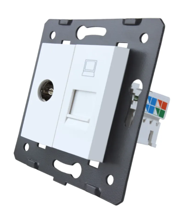 Фото Механизм телевизионная и компьютерная розетка белый Livolo