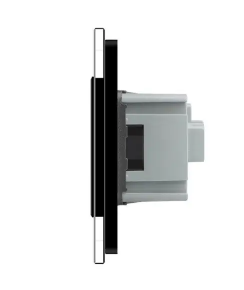 Фото 2 Сенсорный выключатель 2 сенсора 2 розетки черное стекло Livolo