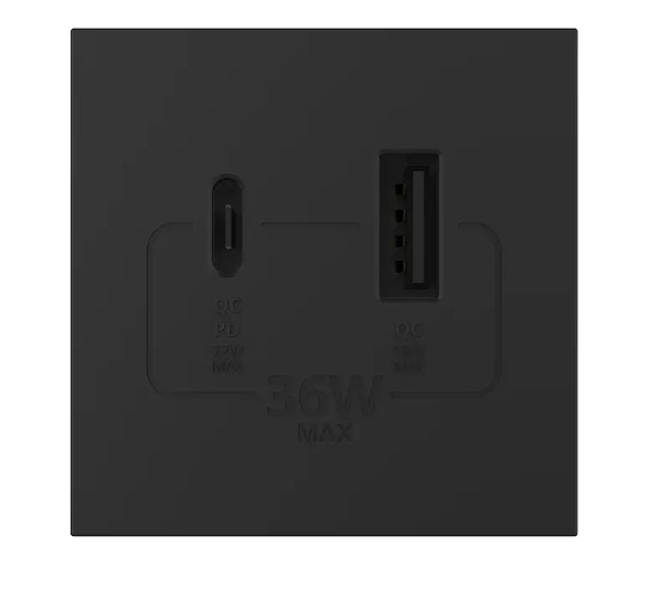 Фото 2 Механізм розетки USB-A та USB-C з Power Delivery 36W чорний Livolo