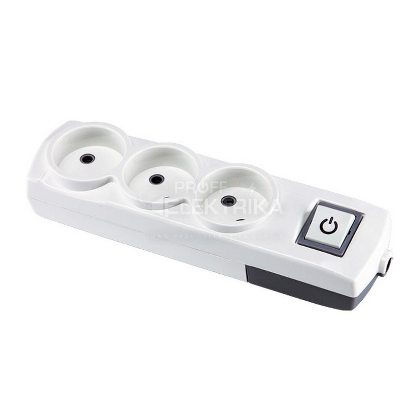 Фото Колодка Violux 3 гнізда без заземлення з вимикачем 910170