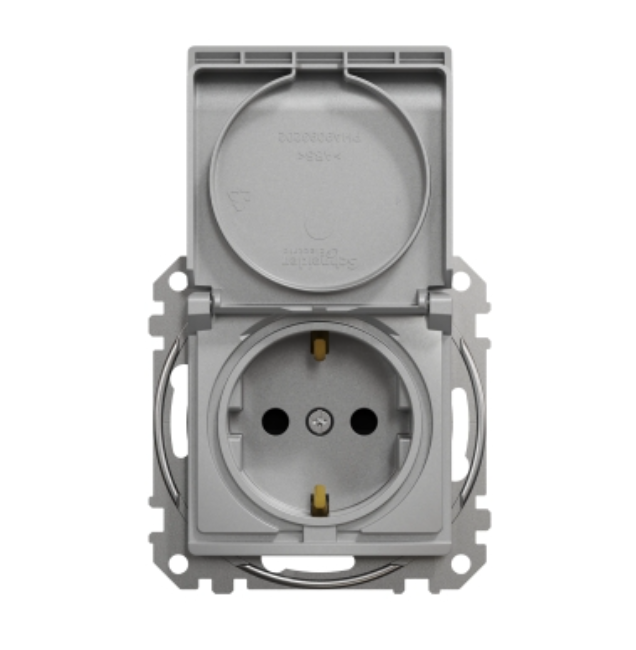 Фото 4 Розетка с заземлением с шторками и крышкой Алюминий Sedna Design Schneider Electric