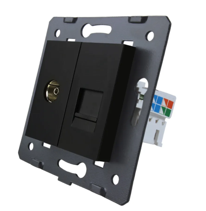 Фото Механизм телевизионная и компьютерная розетка черный Livolo