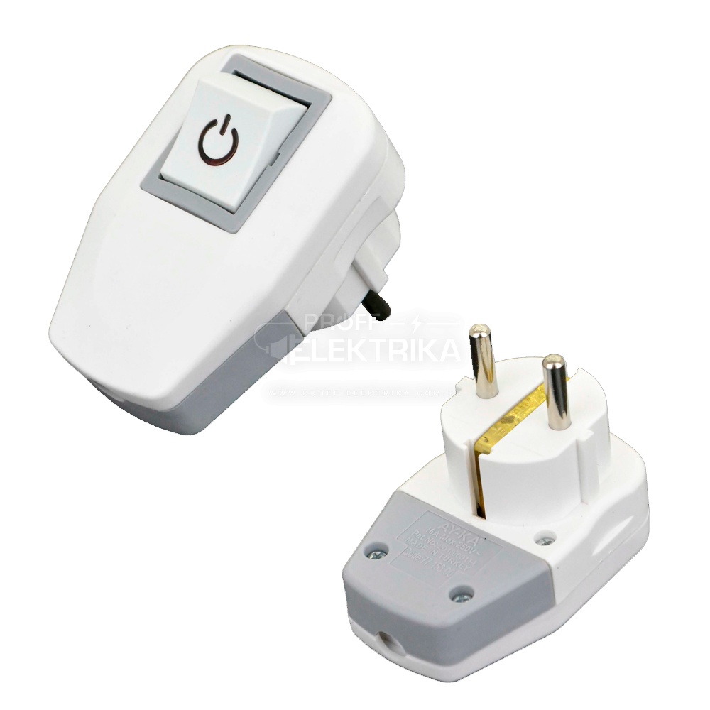 Фото Вилка+вимикач швидкий монтаж 16А пластикова білий AY-KA