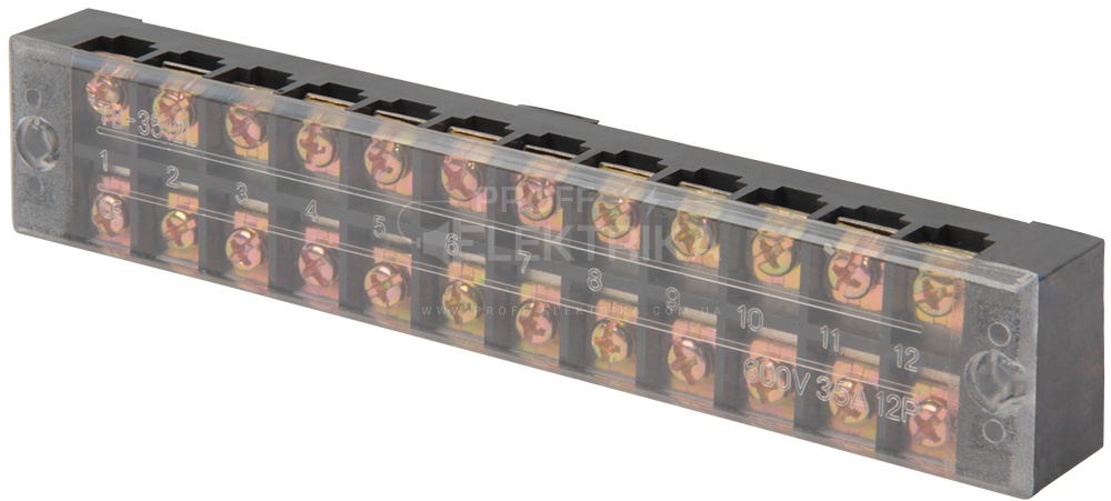 Фото Клеммная колодка защищенная карболитовая черная 12 полюсов 35 А E-NEXT