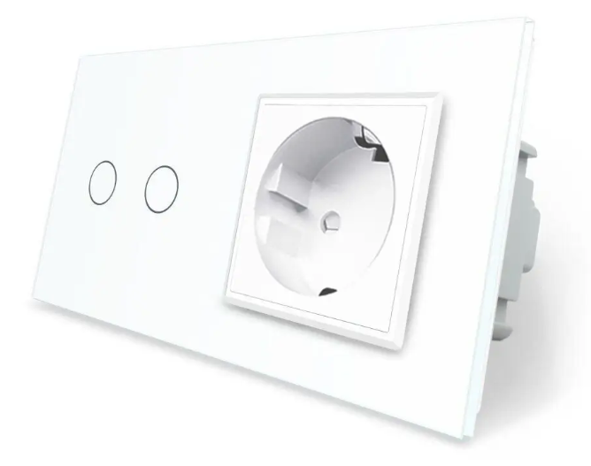 Фото Сенсорний диммер 2 сенсори 1 розетка біле скло Livolo