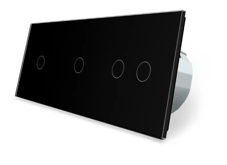 Фото Сенсорний вимикач 4 сенсора 1-1-2 чорне скло Livolo