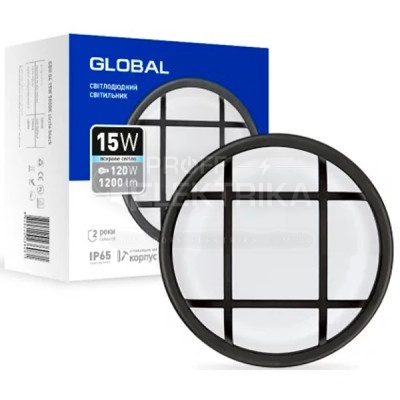Фото Светильник круг Черный с решеткой 15W 5000 К IP65 GLOBAL
