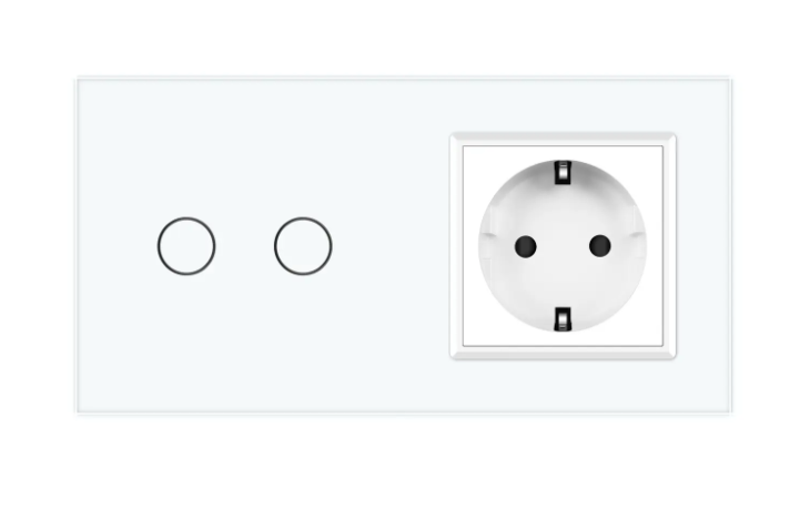 Фото 2 Розумний сенсорний ЕС вимикач 2 сенсора 1 розетка біле скло Livolo