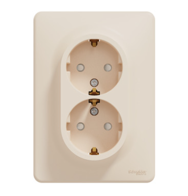 Фото Подвійна розетка Sedna Design із заземленням та шторками бежева Schneider Electric