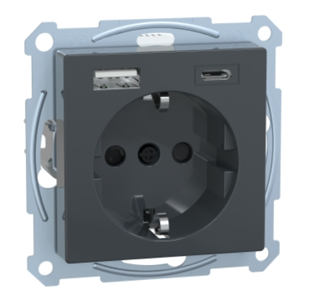 Фото 4 MERTEN SM Розетка силова 16 A із зарядкою USB A+C 3 A антрацит MTN2367-0414