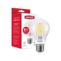 Лампа LED A60 Е27 8W 4100K 220V MAXUS №763 Filamen Clear