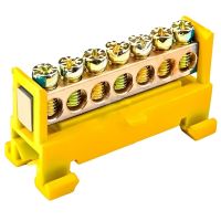 Шина нульова на DIN рейку 7 отворів жовтий TAKEL